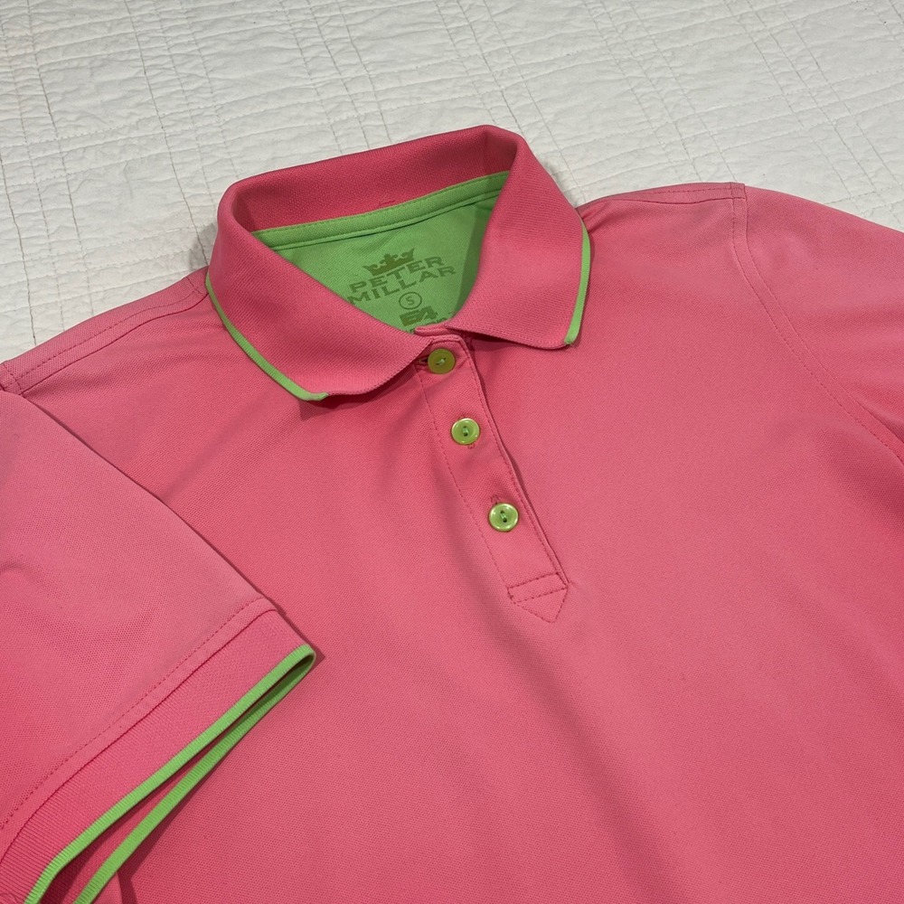 Peter Millar Womens Pink Lime Green Performance Golf‎ Polo Shirt Small *READ